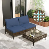 Grand patio 7-Piece Wicker Patio Furniture Set, Boho Outdoor Conversation Set Sectional Sofa with Water Resistant Thick Cushions and Coffee Table, Cream
